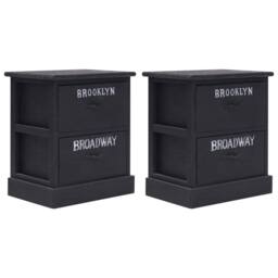 Berkfield Home Nightstands 2 pcs Black 38x28x45 cm Paulownia Wood - Size: 38 x 28 x 45 cm - thumbnail 2