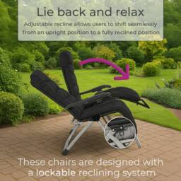 Neo Set of 2 Zero Gravity Sun Lounger With Extra Padded Cushions in Black - thumbnail 3