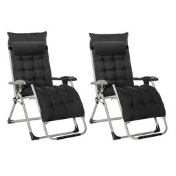 Neo Set of 2 Zero Gravity Sun Lounger With Extra Padded Cushions in Black - thumbnail 2