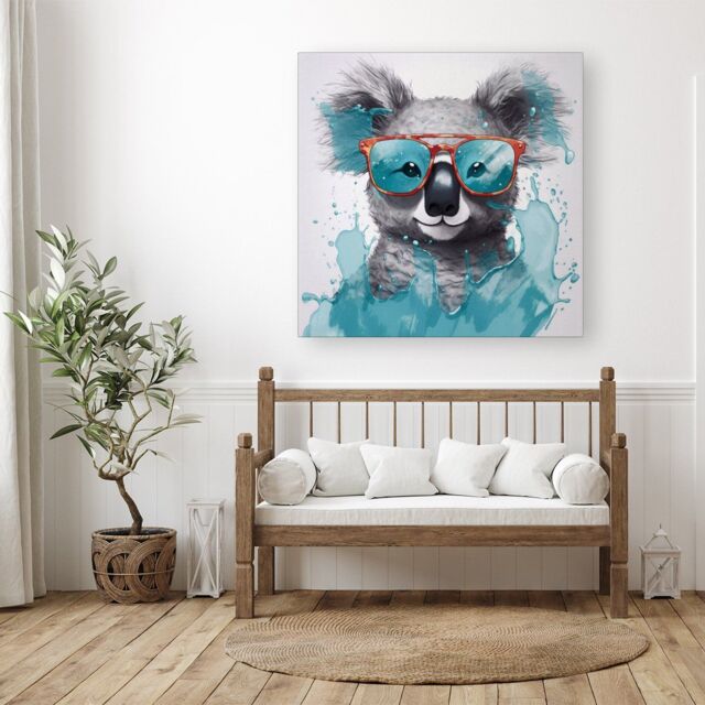 "Warren Reed - Designer Splashart Koala In Glasses Canvas - Size: W30"" x H30""" - image 1