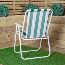 Samuel Alexander 4 Pack of Outdoor Green & White Stripe Camping Chairs with Armrests - thumbnail 8