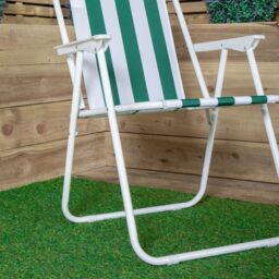 Samuel Alexander 4 Pack of Outdoor Green & White Stripe Camping Chairs with Armrests - thumbnail 7