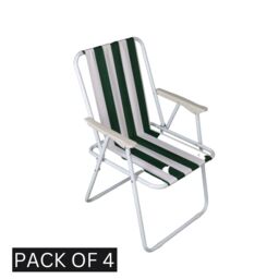 Samuel Alexander 4 Pack of Outdoor Green & White Stripe Camping Chairs with Armrests - thumbnail 1