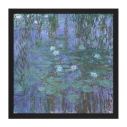 "Artery8 Wall Art Print Claude Monet Blue Water Lilies Painting Square Framed Picture 16X16 Inch in Black - Size: W16"" x H16""" - thumbnail 1