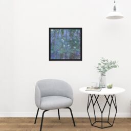 "Artery8 Wall Art Print Claude Monet Blue Water Lilies Painting Square Framed Picture 16X16 Inch in Black - Size: W16"" x H16""" - thumbnail 2