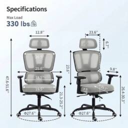 VOGREX High Back Ergonomic Mesh Office Chair Padded Seat Gas Lift Swivel in Grey - thumbnail 2