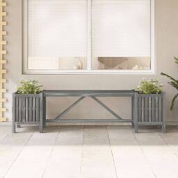 Berkfield Home Garden Bench with 2 Planters 150cm Solid Acacia Wood Grey - thumbnail 3
