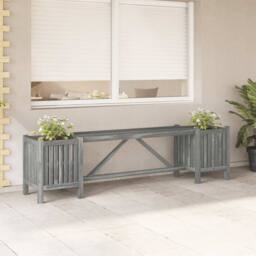 Berkfield Home Garden Bench with 2 Planters 150cm Solid Acacia Wood Grey - thumbnail 2