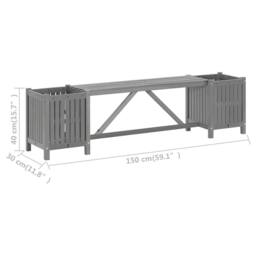 Berkfield Home Garden Bench with 2 Planters 150cm Solid Acacia Wood Grey - thumbnail 8