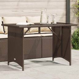 Berkfield Home Garden Table with Glass Top Brown 110x68x70 cm Poly Rattan - Size: 110 x 68 x 70 cm - thumbnail 2