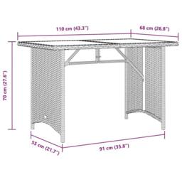 Berkfield Home Garden Table with Glass Top Brown 110x68x70 cm Poly Rattan - Size: 110 x 68 x 70 cm - thumbnail 9