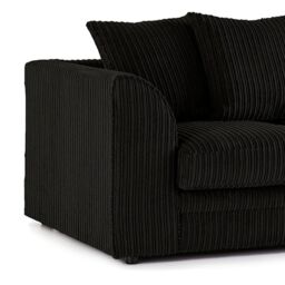 Furnishings For Less UK Luxor Jumbo Cord 3 + 1 + 1 Fabric 3 Piece Sofa Suite - Scatter Back in Black - thumbnail 3