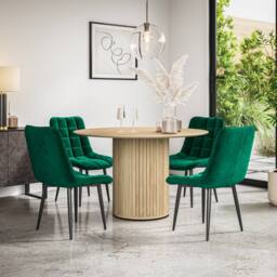 More4Homes Arlo Oak Table Top W Oak Legs + Nova Velvet Dining Chair Set Of 6 in Green
