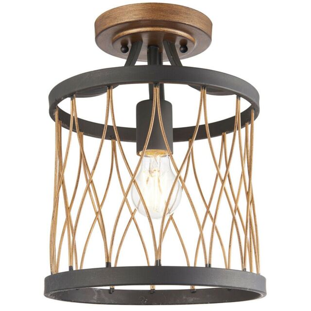 Loops Flush Ceiling Mount Light Black & Bronze Round Rustic Vintage Metal Wire Lamp - image 1