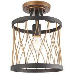 Loops Flush Ceiling Mount Light Black & Bronze Round Rustic Vintage Metal Wire Lamp - thumbnail 1