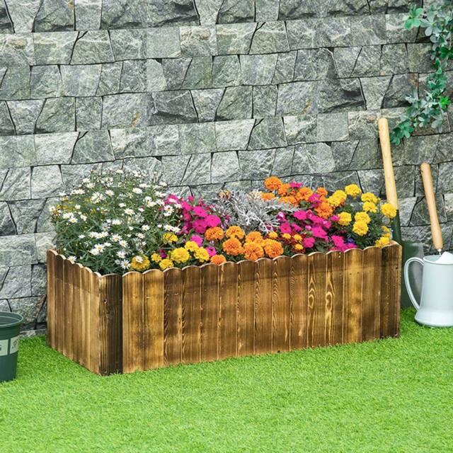 OUTSUNNY Flower Bed Garden Container Box Planter Display Wood in Natural - image 1