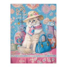 "Artery8 Wall Art Print Ragdoll Cat Lover Pet Floral Fashion Accessories Poster in Blue - Size: W12"" x H16""" - thumbnail 1