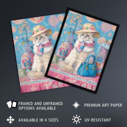 "Artery8 Wall Art Print Ragdoll Cat Lover Pet Floral Fashion Accessories Poster in Blue - Size: W12"" x H16""" - thumbnail 2