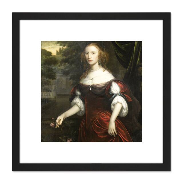 Artery8 Verelst Portrait Woman 8X8 Inch Square Wooden Framed Wall Art Print Picture with Mount in Black - image 1