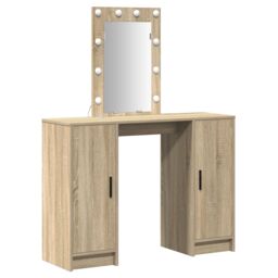 Berkfield Home Dressing Table with LED Lights in Sonoma Oak, 102x33x135 cm in Beige - Size: 102 x 33 x 135 cm - thumbnail 2
