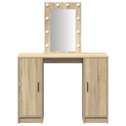 Berkfield Home Dressing Table with LED Lights in Sonoma Oak, 102x33x135 cm in Beige - Size: 102 x 33 x 135 cm - thumbnail 5
