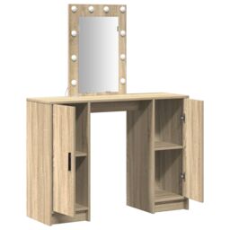 Berkfield Home Dressing Table with LED Lights in Sonoma Oak, 102x33x135 cm in Beige - Size: 102 x 33 x 135 cm - thumbnail 4