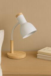 Living and Home White Table Lamp with Flexible Arm and Wooden Base - thumbnail 1