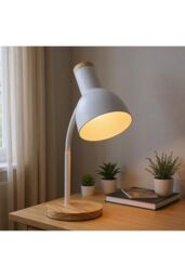 Living and Home White Table Lamp with Flexible Arm and Wooden Base - thumbnail 2