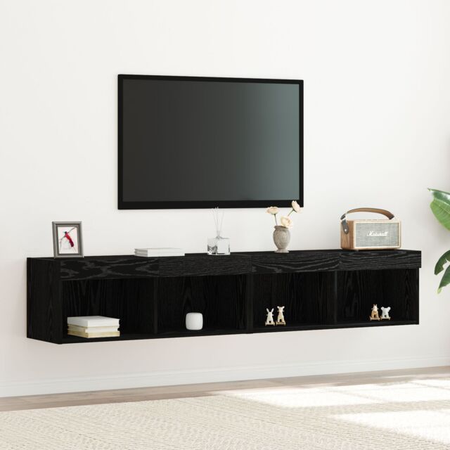 Berkfield Home TV Wall Cabinets with LED Lights 2 pcs Black Oak 80x30x30 cm - Size: 80 x 30 x 30 cm - image 1