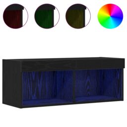 Berkfield Home TV Wall Cabinets with LED Lights 2 pcs Black Oak 80x30x30 cm - Size: 80 x 30 x 30 cm - thumbnail 4
