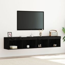 Berkfield Home TV Wall Cabinets with LED Lights 2 pcs Black Oak 80x30x30 cm - Size: 80 x 30 x 30 cm - thumbnail 1