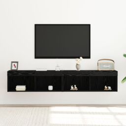 Berkfield Home TV Wall Cabinets with LED Lights 2 pcs Black Oak 80x30x30 cm - Size: 80 x 30 x 30 cm - thumbnail 5