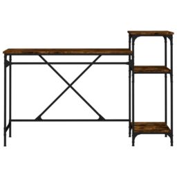Berkfield Home Desk with Shelves Smoked Oak 135x50x90 cm Engineered Wood&Iron in Brown - Size: 135 x 50 x 90 cm - thumbnail 5