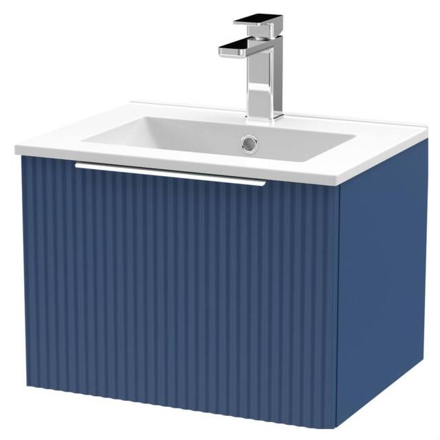 Balterley Tixall Fluted 1 Drawer Wall Hung Vanity Basin Unit, Satin Blue, 500mm in Blue - image 1