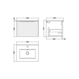 Balterley Tixall Fluted 1 Drawer Wall Hung Vanity Basin Unit, Satin Blue, 500mm in Blue - thumbnail 2