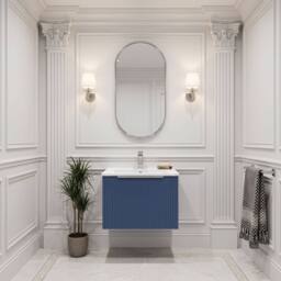 Balterley Tixall Fluted 1 Drawer Wall Hung Vanity Basin Unit, Satin Blue, 500mm in Blue - thumbnail 4
