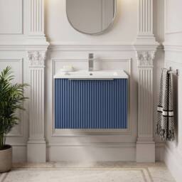 Balterley Tixall Fluted 1 Drawer Wall Hung Vanity Basin Unit, Satin Blue, 500mm in Blue - thumbnail 6