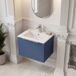 Balterley Tixall Fluted 1 Drawer Wall Hung Vanity Basin Unit, Satin Blue, 500mm in Blue - thumbnail 3