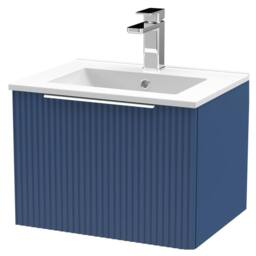 Balterley Tixall Fluted 1 Drawer Wall Hung Vanity Basin Unit, Satin Blue, 500mm in Blue - thumbnail 1
