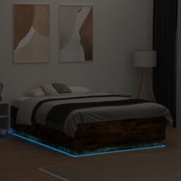 Berkfield Home Bed Frame with LED without Mattress Smoked Oak 135x190 cm Double in Brown - thumbnail 4