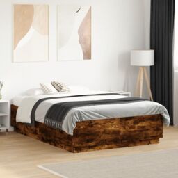 Berkfield Home Bed Frame with LED without Mattress Smoked Oak 135x190 cm Double in Brown - thumbnail 1