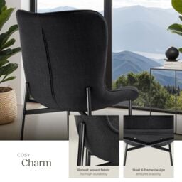 tectake Dining Chair Tessa Per Piece - Woven Fabric Black/Black in Black - Size: 1 Pack - thumbnail 5