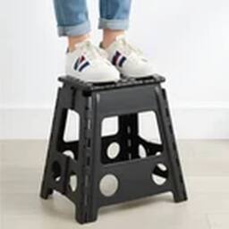 EONLION Portable Folding Plastic Stool Collapsible Step Seat in Black - thumbnail 1