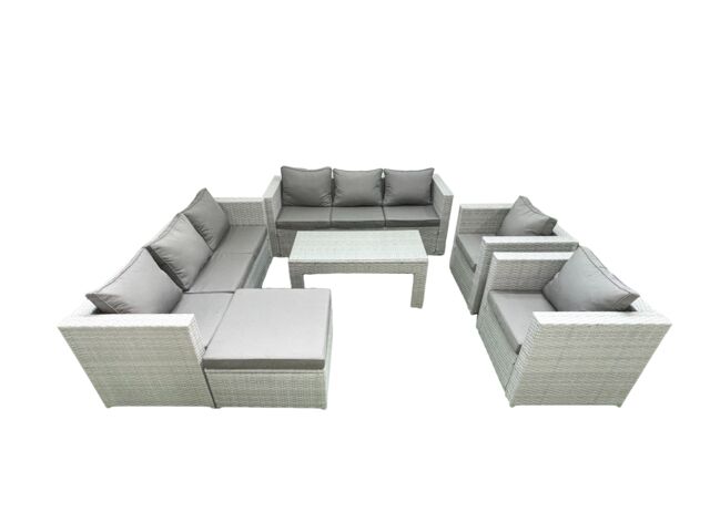 Fimous Outdoor Garden Furniture Rattan Sofa Set with 2 Armchairs Oblong Coffee Table Big Footstool Light Grey Mixed - image 1