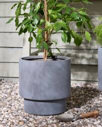 Dibor Large Light Grey Fibre Clay Indoor Outdoor Garden Planter Houseplant Flower Plant Pot H37 x Dia37cm - thumbnail 1