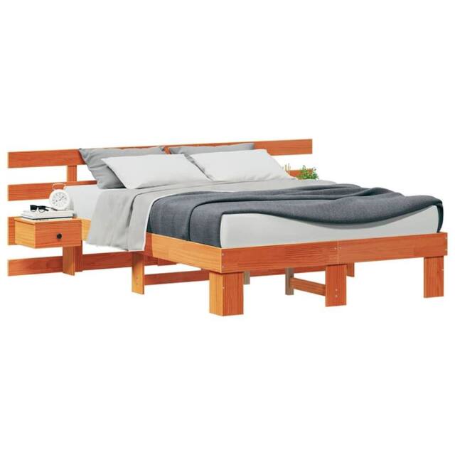 Berkfield Home Modern with Drawer Brown Standard UK Small Double 4ft Solid pine wood - image 1
