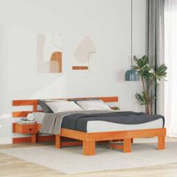 Berkfield Home Modern with Drawer Brown Standard UK Small Double 4ft Solid pine wood - thumbnail 2
