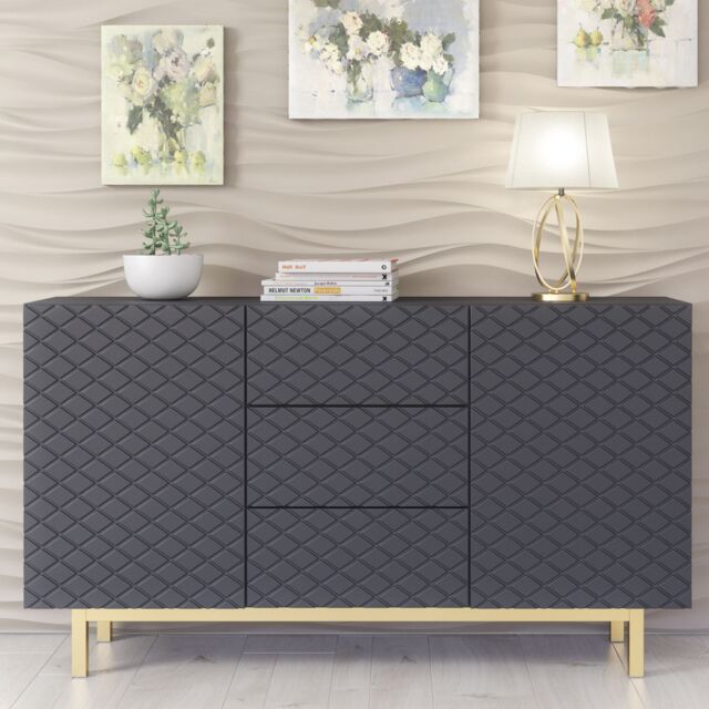Creative Furniture Diamond Luxe Sideboard 140cm - Luxury Cabinet with Push to Open Storage in Dark Grey - image 1