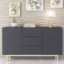 Creative Furniture Diamond Luxe Sideboard 140cm - Luxury Cabinet with Push to Open Storage in Dark Grey - thumbnail 1