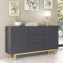 Creative Furniture Diamond Luxe Sideboard 140cm - Luxury Cabinet with Push to Open Storage in Dark Grey - thumbnail 2